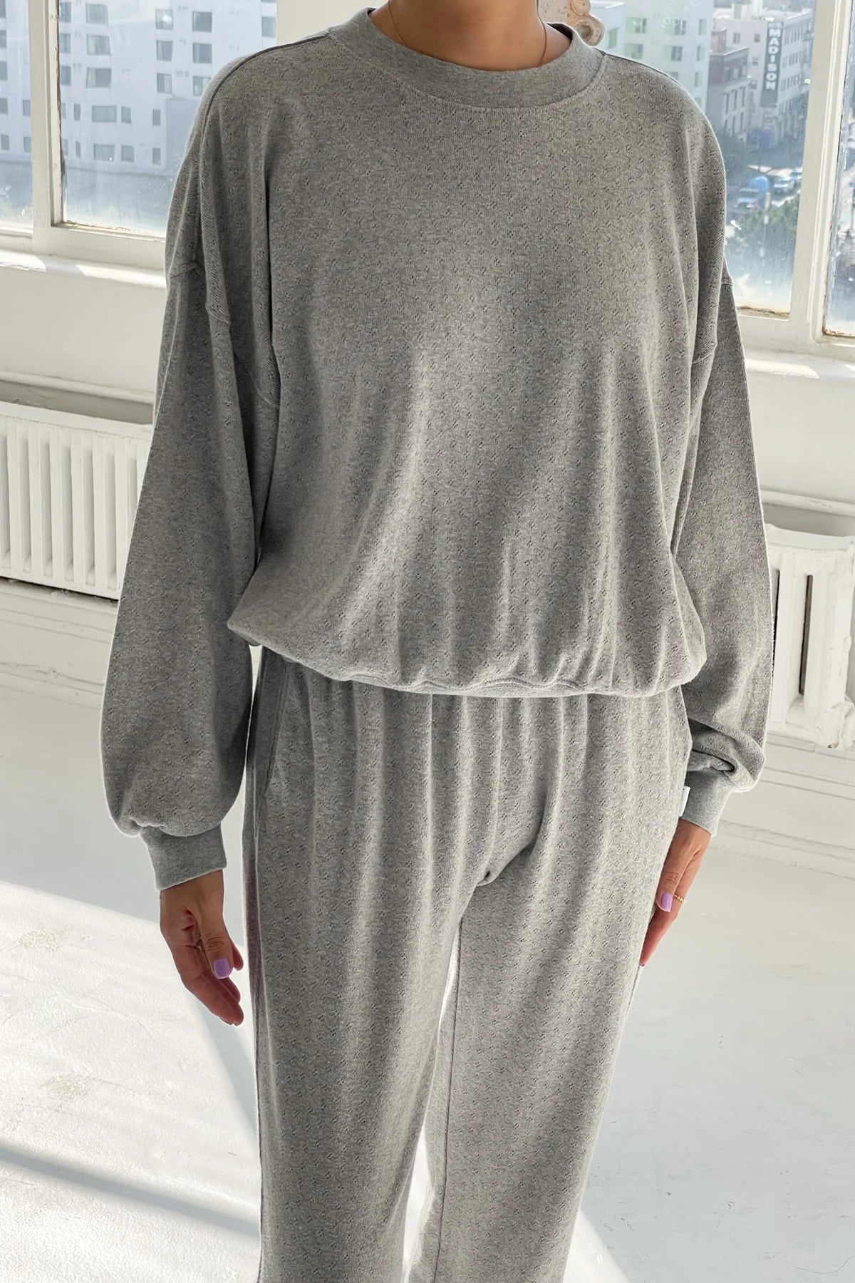 Le Bon Shoppe Pointelle Corr Sweatshirt in Melange Grey