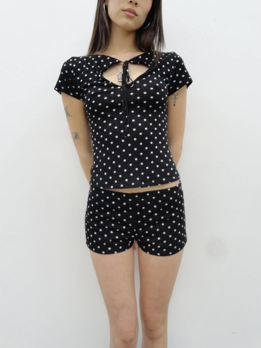 CAMPBELL&KRAMER Cleo Keyhole Top in Black Polka Dot