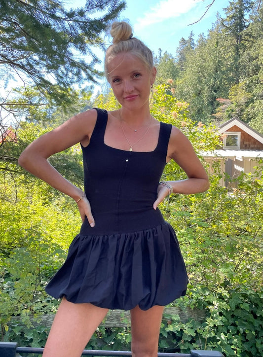 Pearle Knits Chubby Strap Bubble Dress in Black