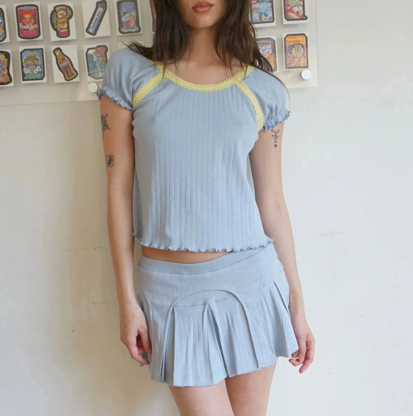 Blondita Blue Pointelle Garter Skort