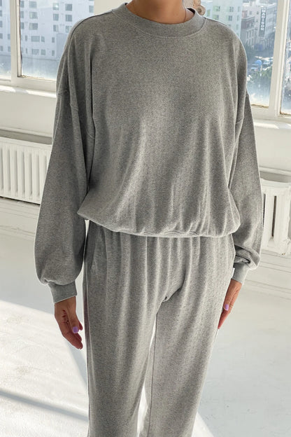Le Bon Shoppe Pointelle Corr Sweatshirt in Melange Grey