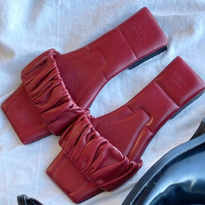 Khaite Ruched Leather Sandals (Sz 37)