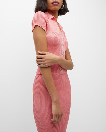 Calle de Mar Ribbed Short Sleeve Cardigan (S)