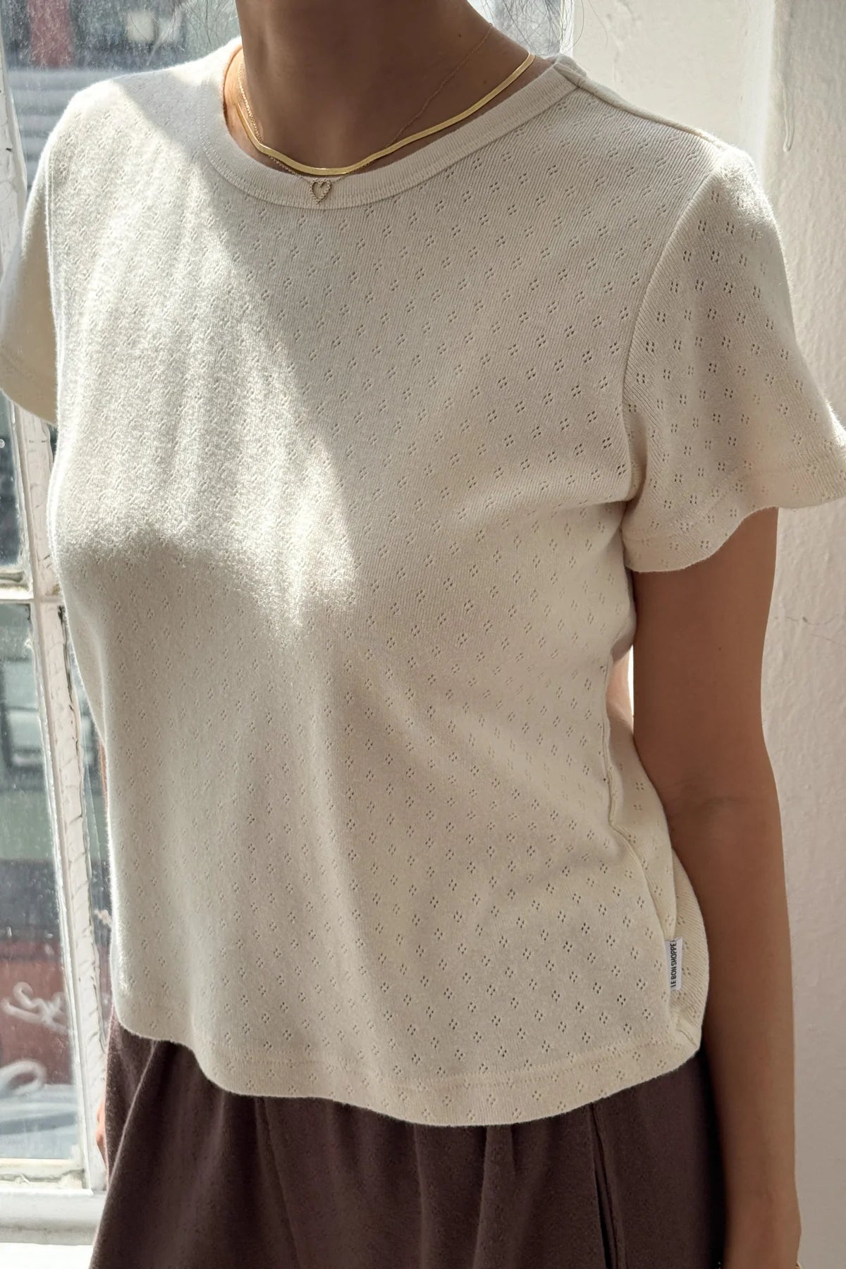 Le Bon Shoppe Pointelle Babe Tee in Natural