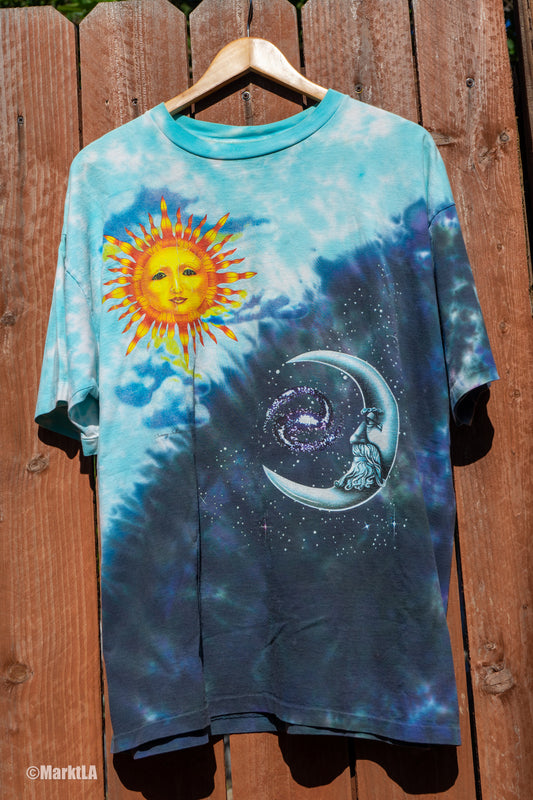 Vintage 90s Tammy Schatz Tie Dye Sun & Moon All Over Shirt XL