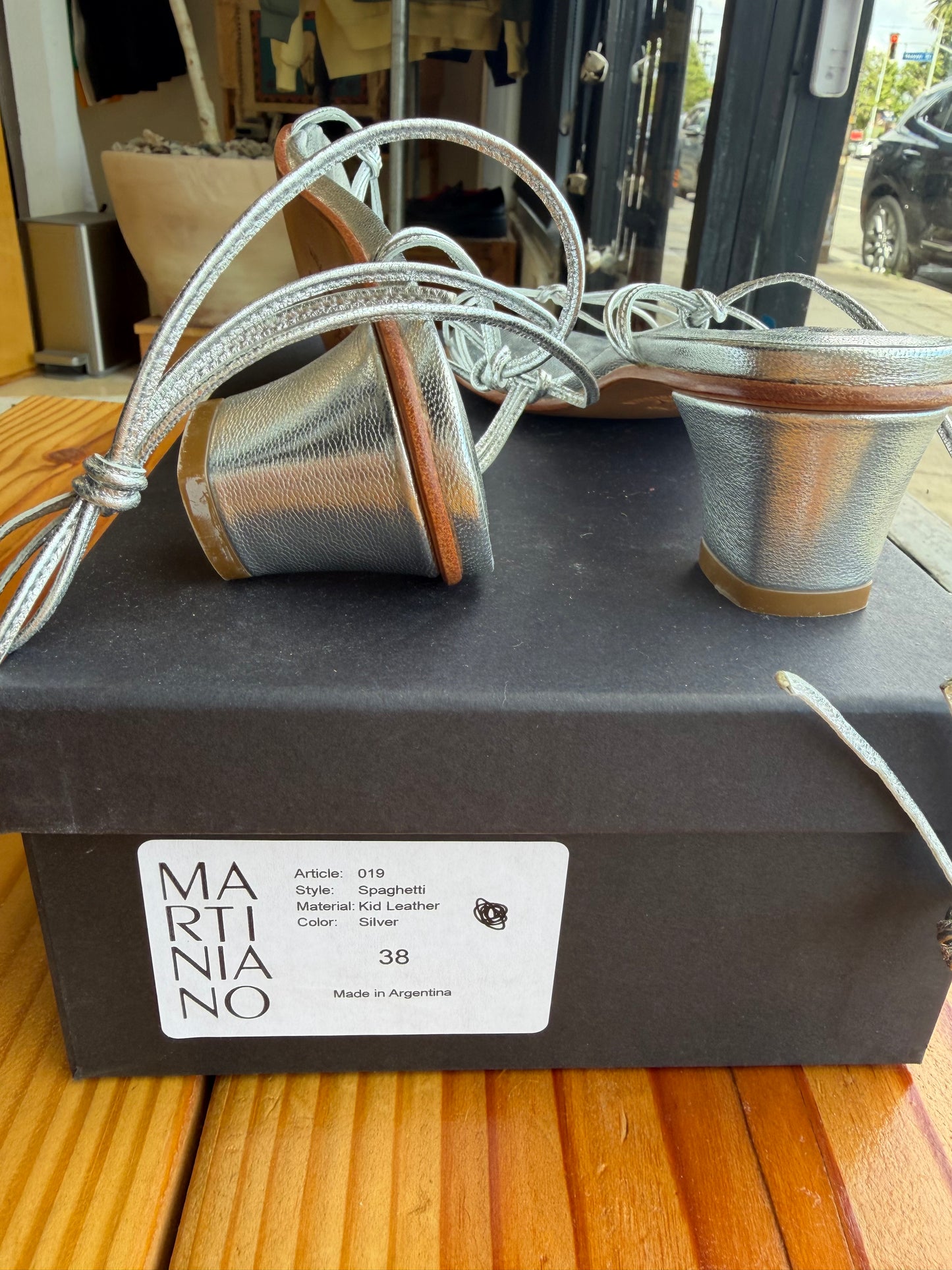 Martiniano Spaghetti Heels in Silver (Sz 38)