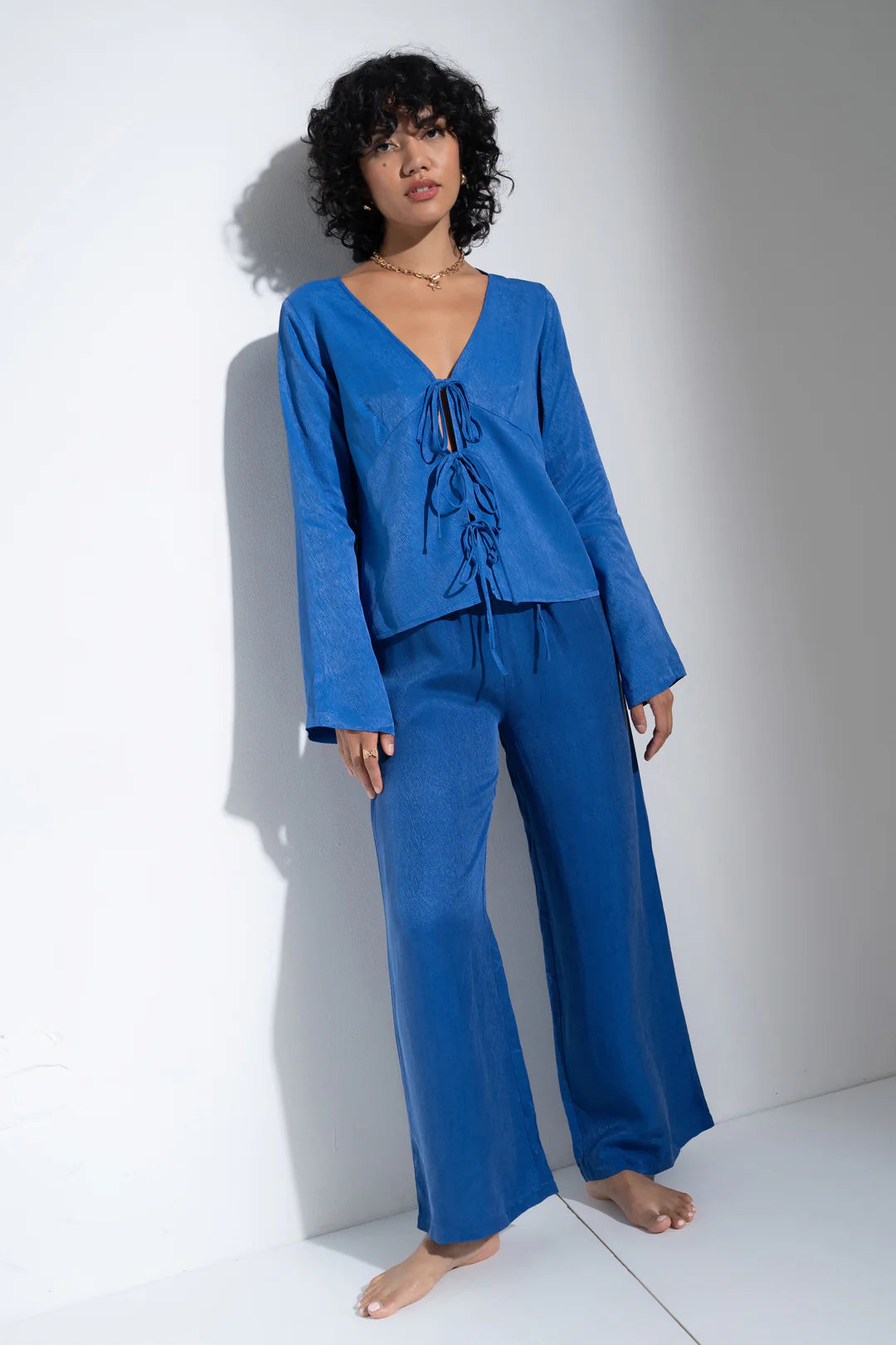 Be Idle Tie Front Top in Cobalt