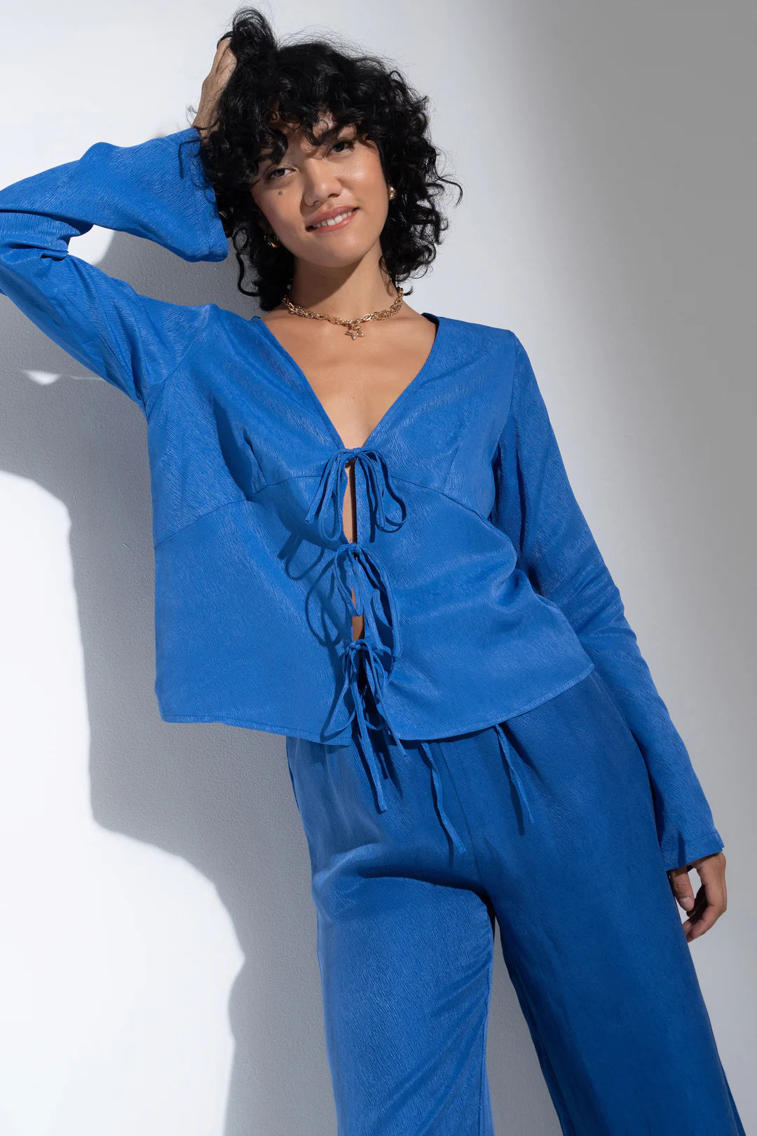 Be Idle Tie Front Top in Cobalt