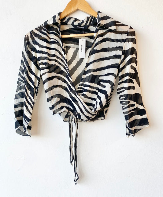 Vintage Silk Zebra Wrap top (XS/S)