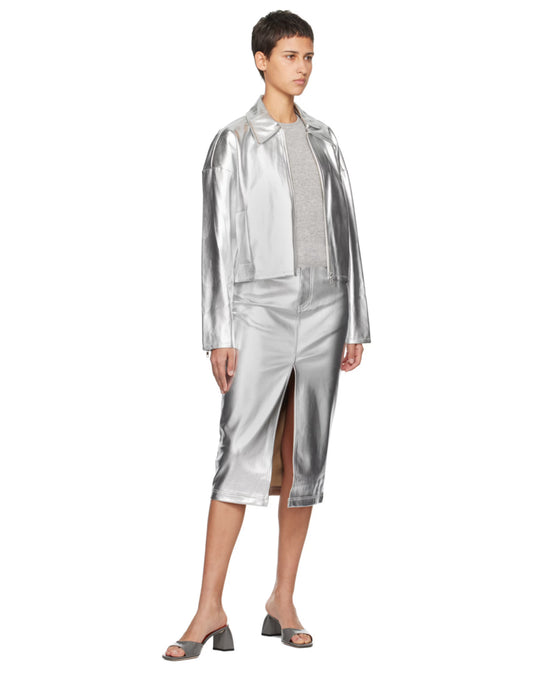 STAUD Oaklyn Skirt in Silver (L)