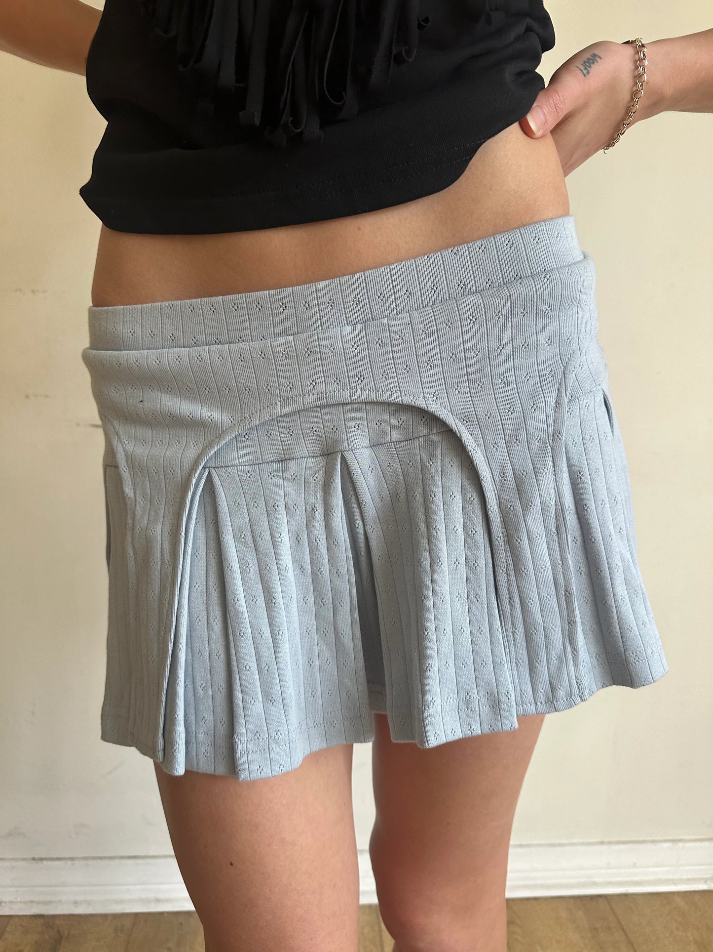 Blondita Blue Pointelle Garter Skort