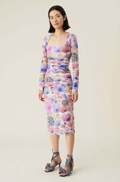 Ganni Ruched Micro Mesh Dres (S)