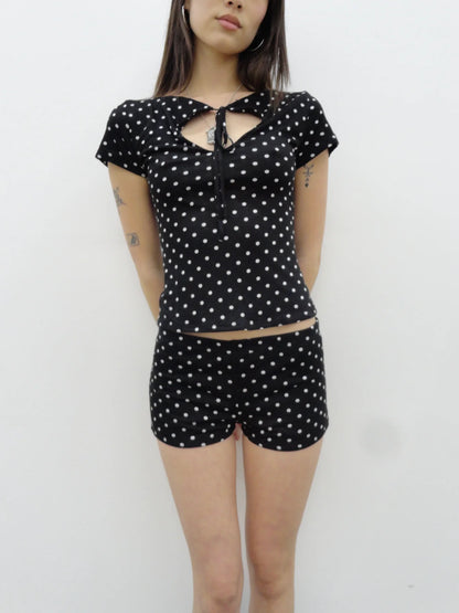 CAMPBELL&KRAMER Cleo Keyhole Top in Black Polka Dot