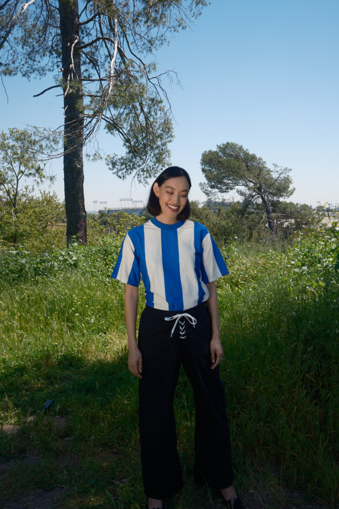 Nikki Chasin Salma Striped Short Sleeve T in White/Cobalt (L)