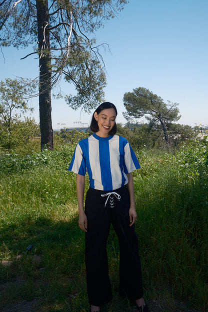 Nikki Chasin Salma Striped Short Sleeve T in White/Cobalt (L)