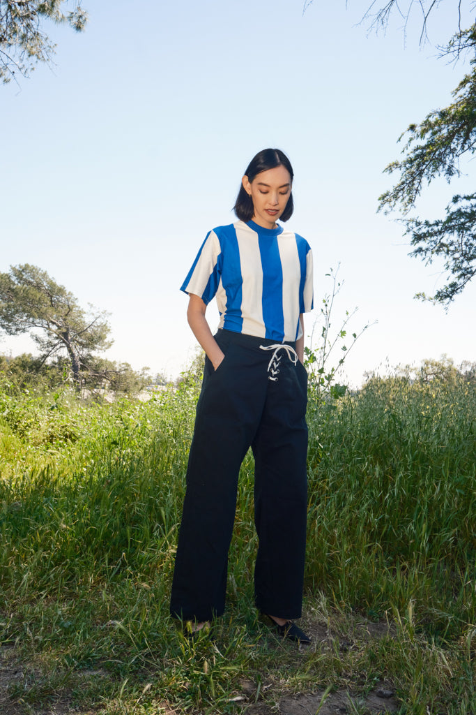 Nikki Chasin Salma Striped Short Sleeve T in White/Cobalt (L)