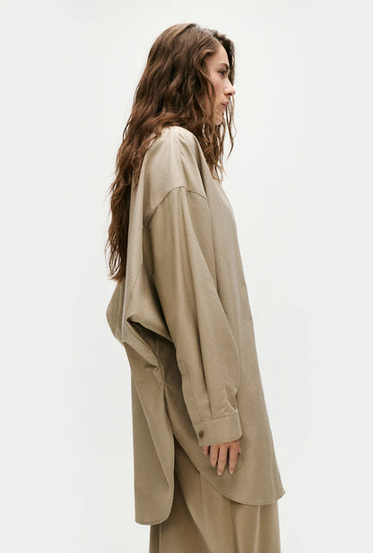Silk Laundry Cotton Silk Round Shirt in Graphite (XS)