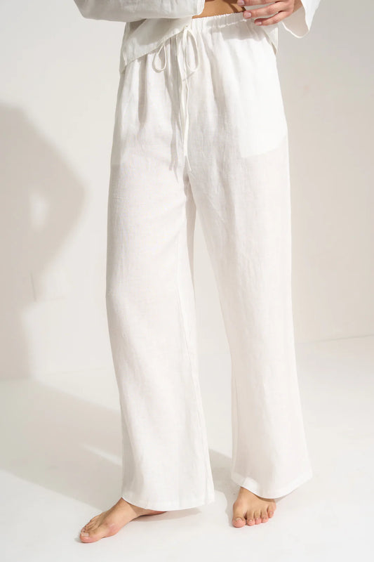 Be Idle The Linen Drawstring Pant in White