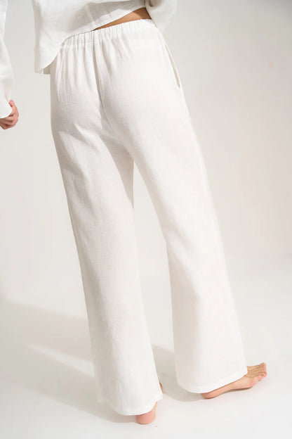 Be Idle The Linen Drawstring Pant in White