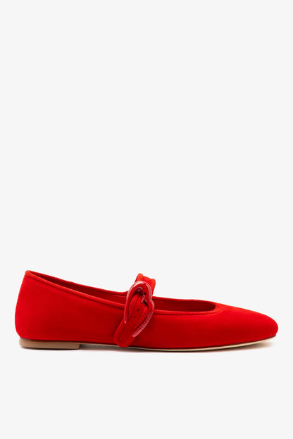 Larroude Verona Ballet Flat In Scarlet Suede (Sz 8)