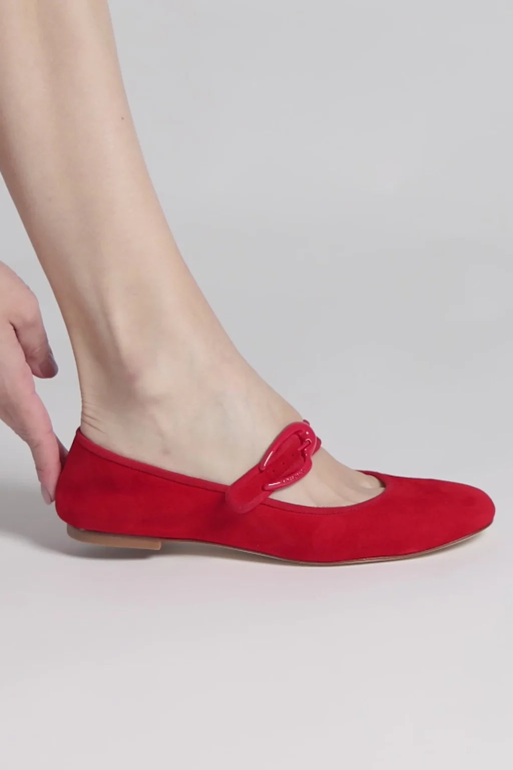 Larroude Verona Ballet Flat In Scarlet Suede (Sz 8)