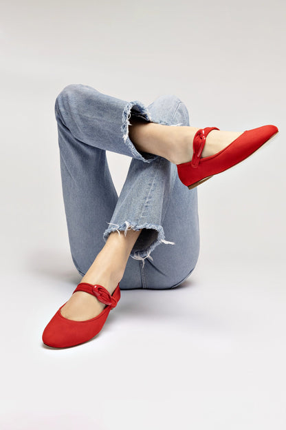 Larroude Verona Ballet Flat In Scarlet Suede (Sz 8)