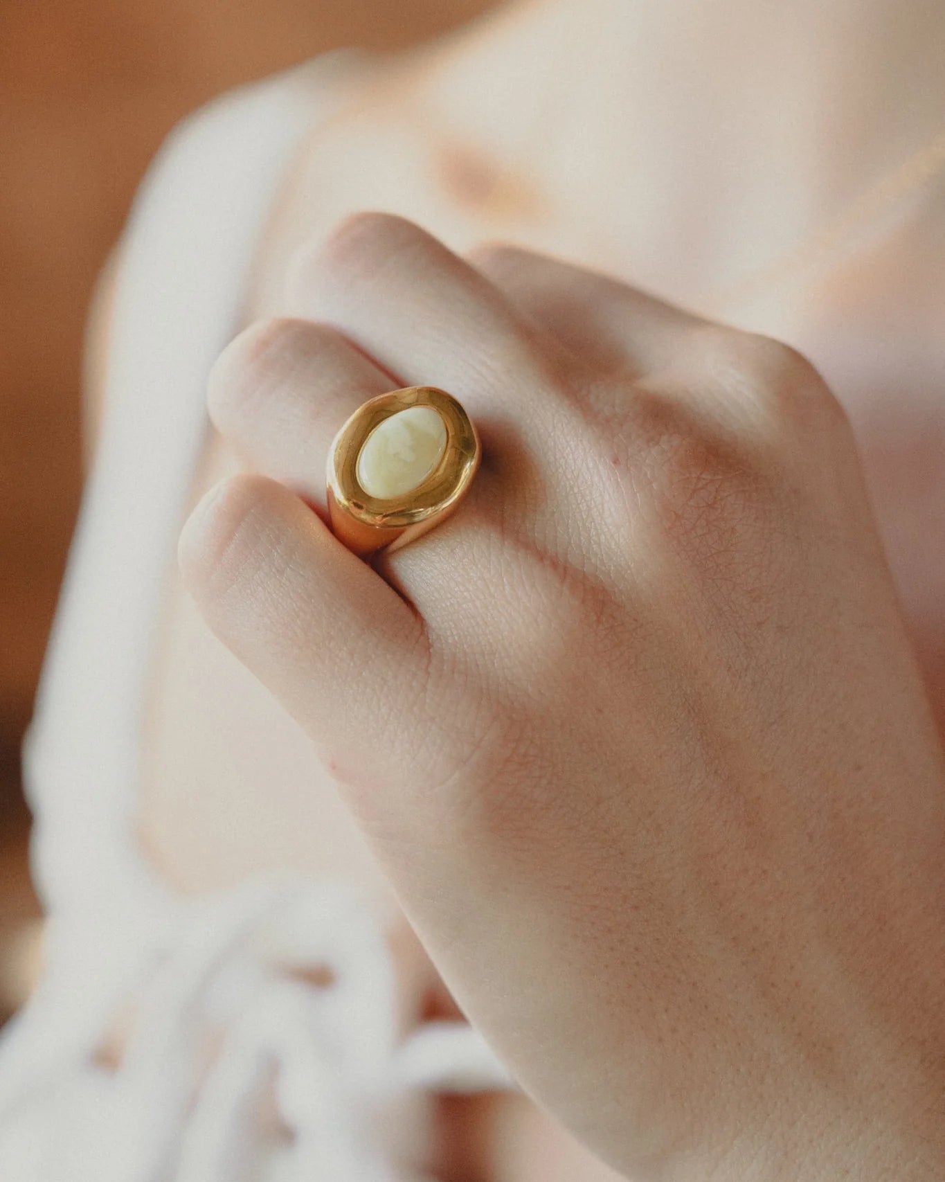 Aurelia Amber Moon Ring - Milky Yellow Baltic Amber