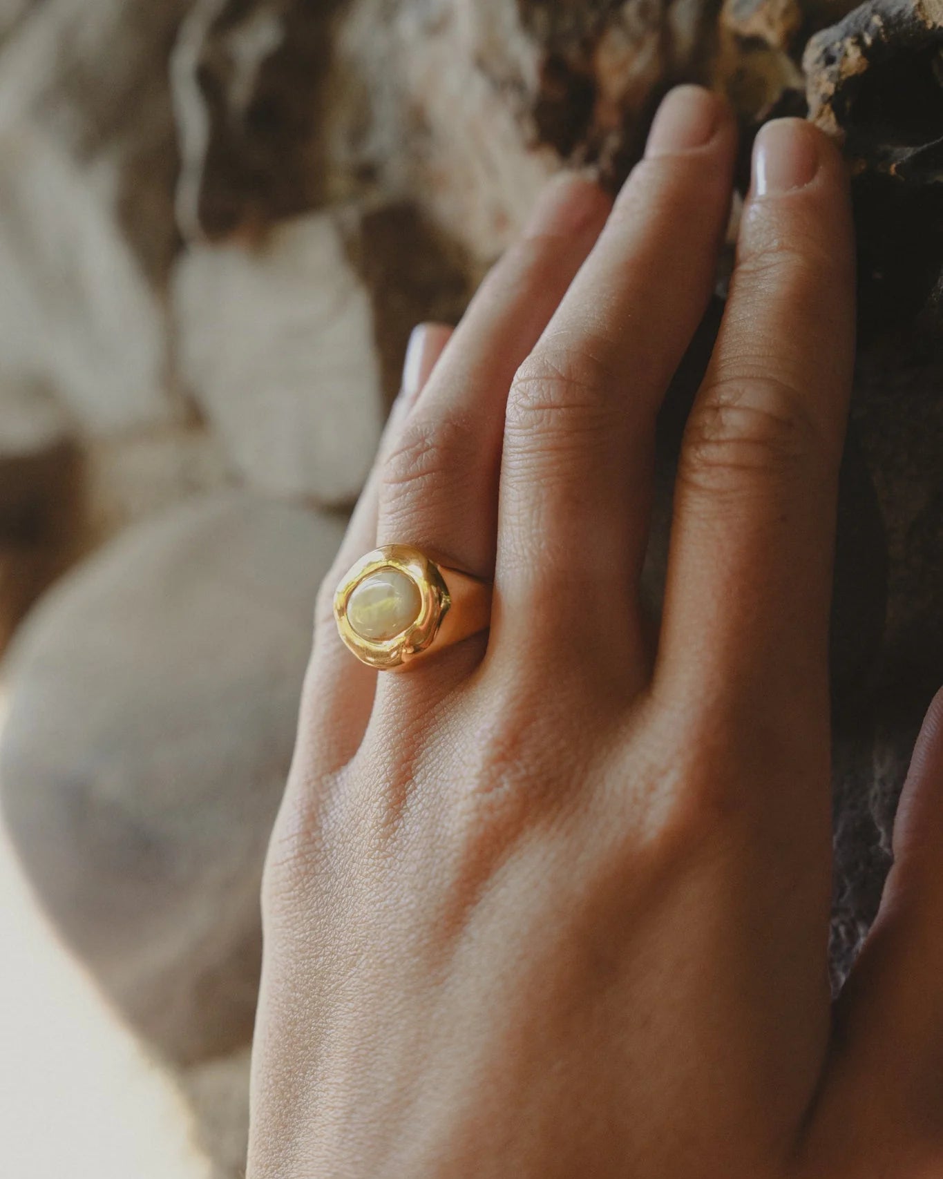 Aurelia Amber Moon Ring - Milky Yellow Baltic Amber